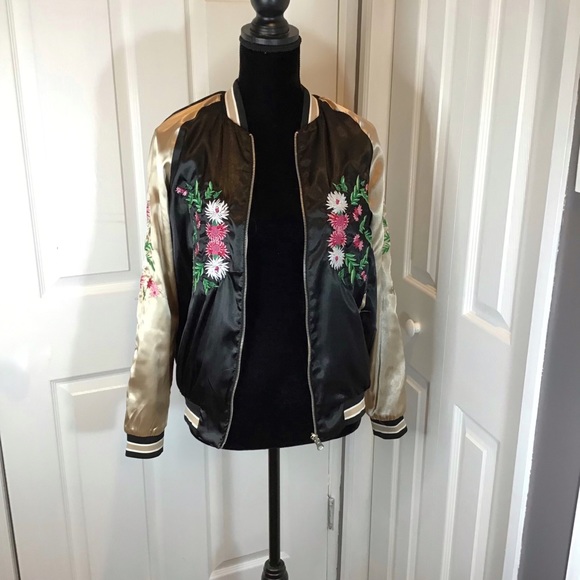 Jackets & Blazers - *SOLD*Satin bomber jacket with flower embroidery